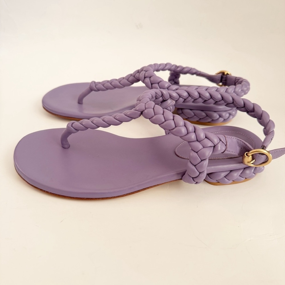Gianvito Rossi Ravello Braided Napa Thong Lavender Leather Sandals Size 37.5 - Picture 5 of 7
